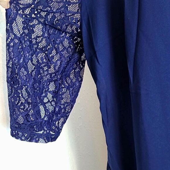 Navy Blue Umbrella Hem Midi-Dress with Lace & Sequined Collar, Size XL, NWOT - Picture 8 of 12